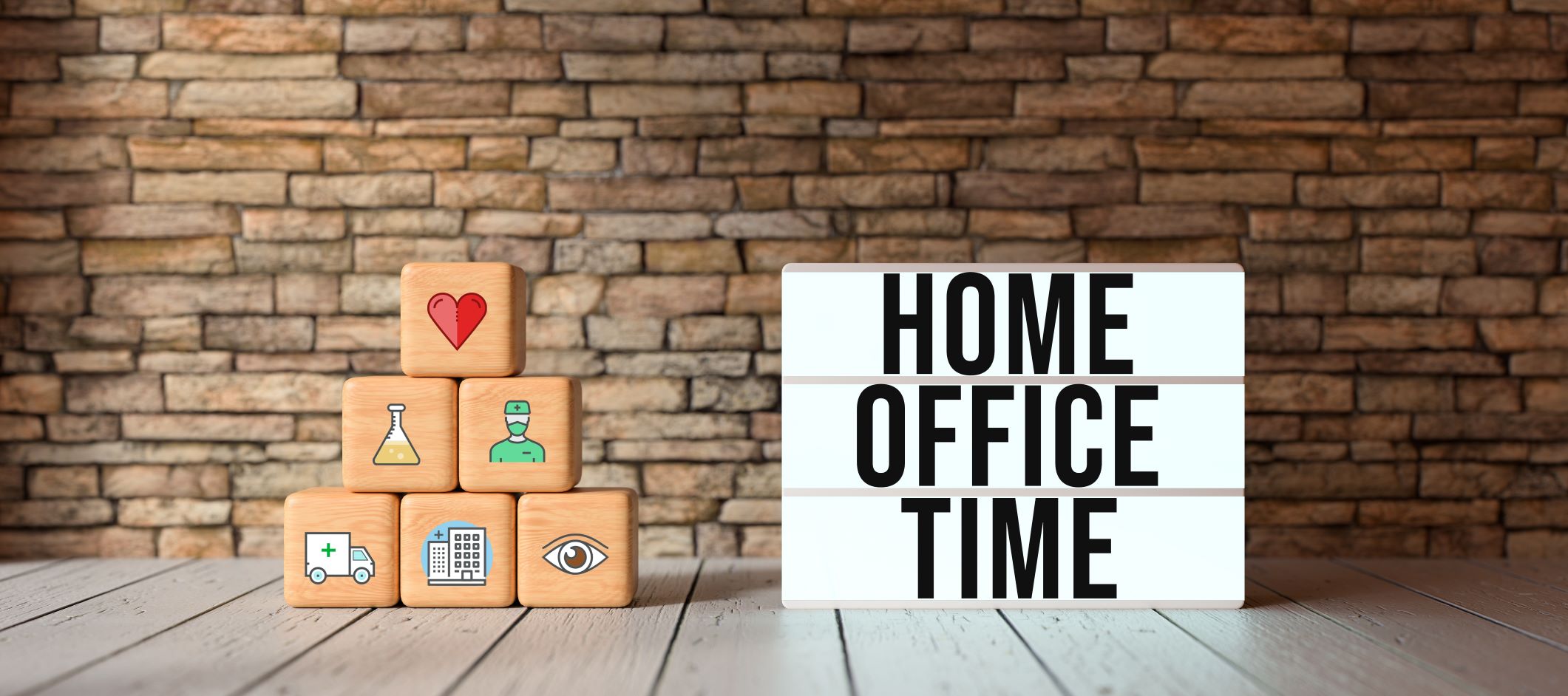 Building blocks next to a sign that says "Home Office Time"