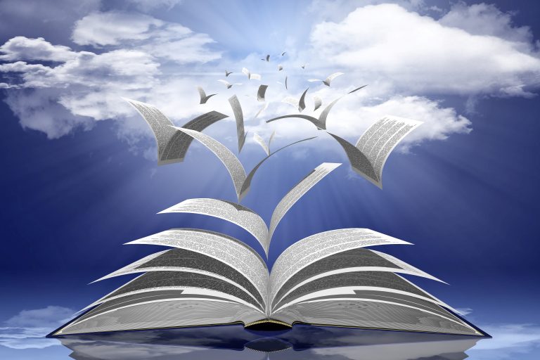 An open book with pages flying away like birds